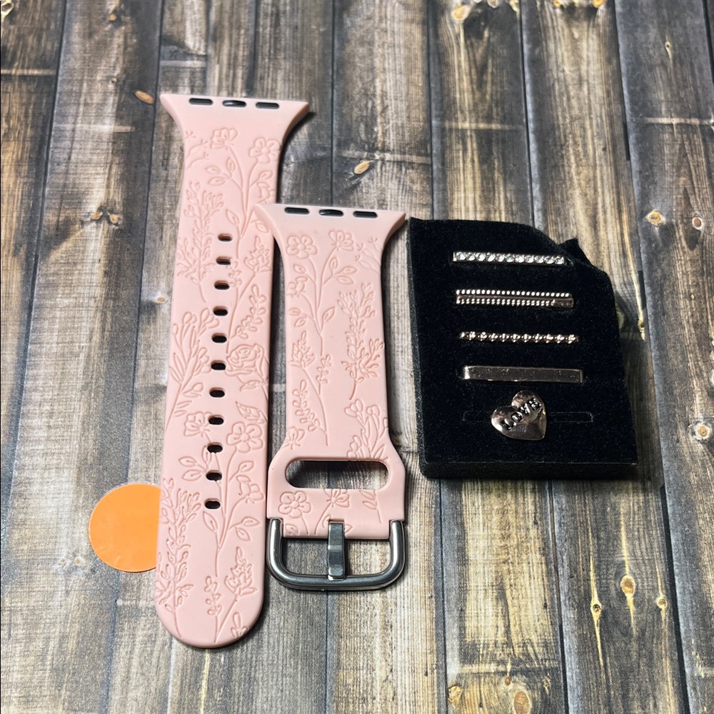 5for$10 Pink Flower Engraved Band 38mm/40mm/41mm, Silicone Apple Watch Bands